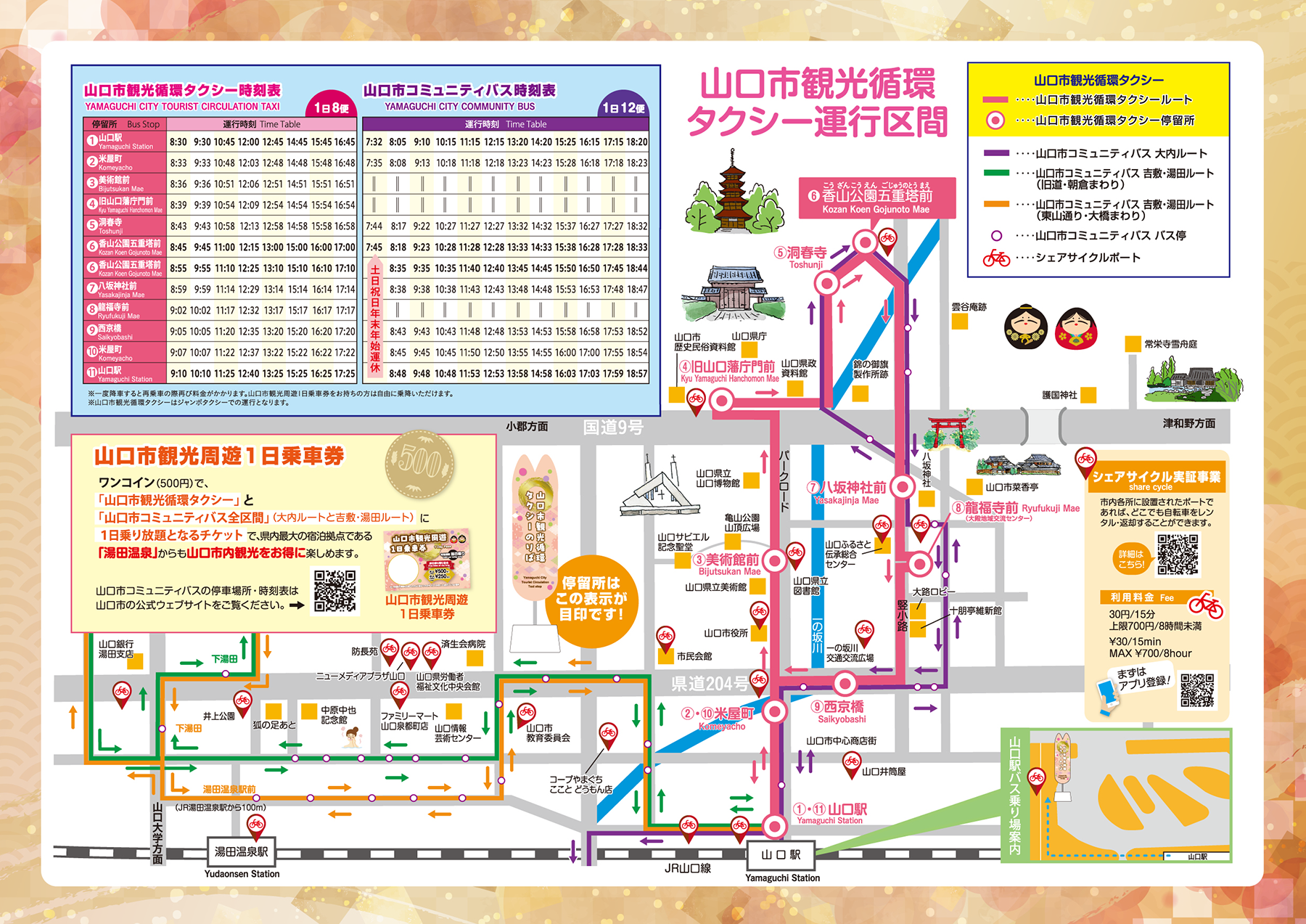 画像:山口市観光循環タクシー運行区間マップ